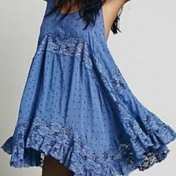 Free People Blue Lace Trim Dress - Picture 1 of 8